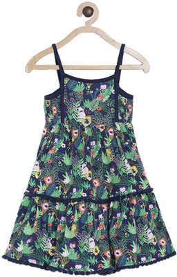 MINI KLUB Girls Midi/Knee Length Casual Dress(Dark Blue, Sleeveless)