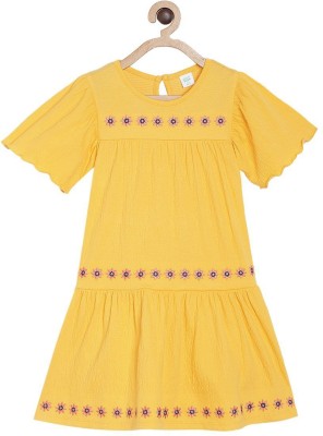 MINI KLUB Girls Midi/Knee Length Casual Dress(Yellow, Half Sleeve)