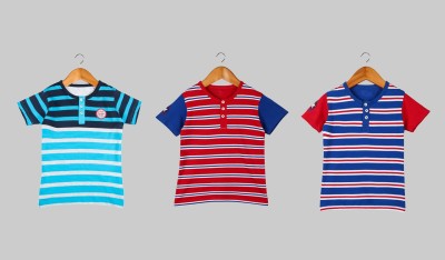 ANIXA Boys Striped Cotton Blend Regular, Slim T Shirt(Multicolor, Pack of 3)