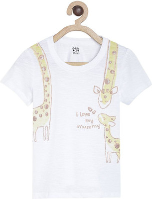 MINI KLUB Baby Girls Printed Pure Cotton Regular T Shirt(White, Pack of 1)