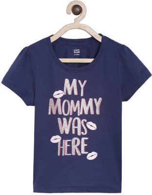 MINI KLUB Baby Girls Typography, Printed Pure Cotton T Shirt(Dark Blue, Pack of 1)