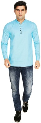 House Of Sensation Men Solid Straight Kurta(Light Blue)