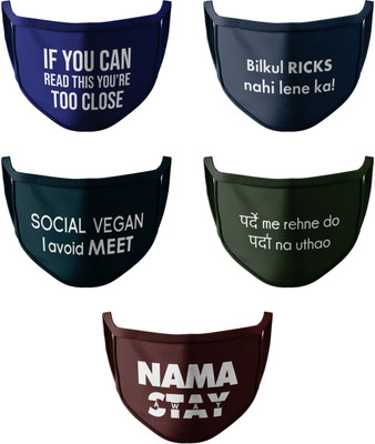 HashBean 2 Layer Everyday Reusable Protective Washable, Reusable Cloth Mask (Multicolor, Free Size, Pack of 5)
