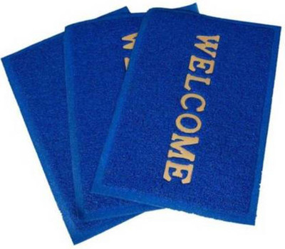 DEHATI STORE Polyester Door Mat(Blue, Free, Pack of 3)