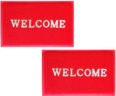 DEHATI STORE Polyester Door Mat(Red, Free, Pack of 2)