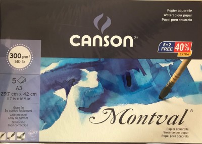 Canson MONTVAL UNRULED A3 300 gsm Watercolor Paper(Set of 2, White)