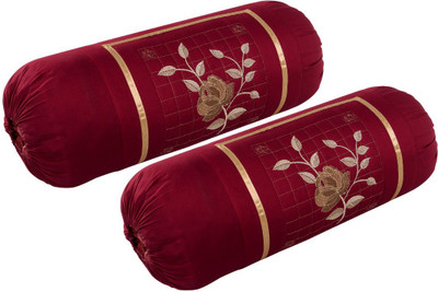 Divine Homes Cotton Bolsters Cover(38 cm*80 cm, Maroon)