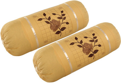 Divine Homes Cotton Bolsters Cover(Pack of 2, 38 cm*80 cm, Beige)
