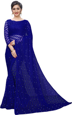 Dwellific Self Design Bollywood Net, Brasso Saree(Dark Blue)