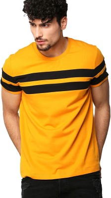 COUNTRY YARD Striped Men Round Neck Yellow T-Shirt