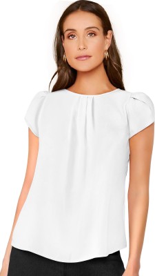 ILLI LONDON Casual Cap Sleeve Solid Women White Top