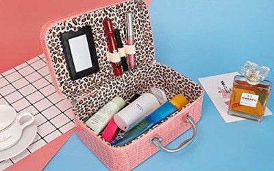 KTOSTON Fashion Storage Case Jewelry Box Leather Travel Cosmetic Organizer : Pink Makeup Box, Cosmetic Box, Jewellery Box, Toiletry Box, Vanity Box Organizer Vanity Box(Pink)
