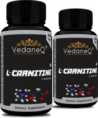 VedaneQ L-Carnitine L-Tartrate 1000 mg for muscle, brain & Heart, fat burner supplements(2 x 60 Tablets)