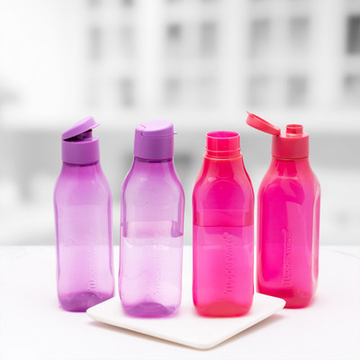Tupperware Aquasafe Square Fliptop Bottle Sf4 1000 ml Bottle(Pack of 4, Purple, Pink, Plastic)