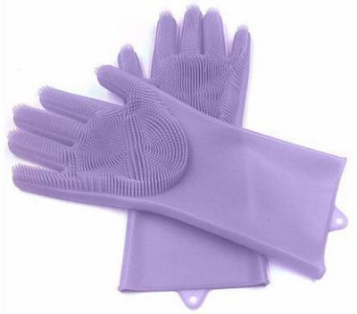 Flying monk Reusable Rubber Silicon Household Safety Wash Scrubber Heat Resistant Kitchen Gloves for Dish washing, Cleaning, Gardening Wet and Dry Wet and Dry Glove(Large)