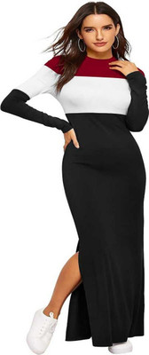 Crispin Women Bodycon Maroon, Black Maxi/Full Length Dress