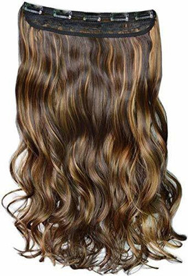 Chronex 5 Clips Based 24Inches Women's Highlighted Brown & Golden Wavy  Extension/ Wig Hair Extension
