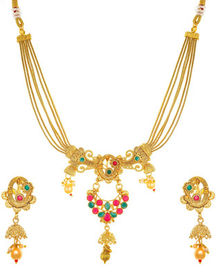 AADITA Alloy Gold-plated Pink, Green, Yellow Jewellery Set(Pack of 1)