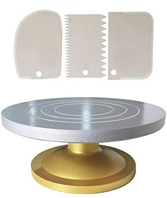 noble foods Combo Set of Heavy Rotating Cake Stand Cake Decorating Turntable with 3 Scrapper Kitchen Tool Set(Baking Tools)