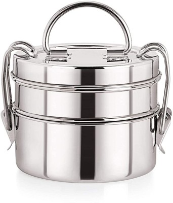 SAUBHAGYA Stainless Steel Food Pack Round Tiffin Box 2 Tier for School/Office/Kids/Adult 2 Containers Lunch Box(800 ml)
