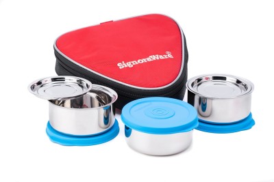 Signoraware Sleek Twin Wall Steel Lunch Box, Set of 3, 260ml+260ml+260ml,, 3 steel cover plates, Blue 3 Containers Lunch Box(780 ml)