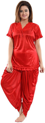 onms Women Solid Red Top & Pyjama Set