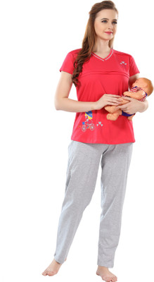 AV2 Women Printed Red Top & Pyjama Set