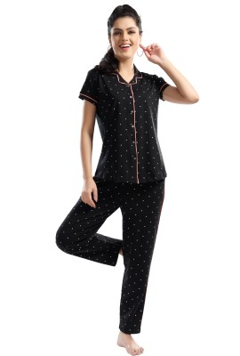 AV2 Women Printed Black Top & Pyjama Set