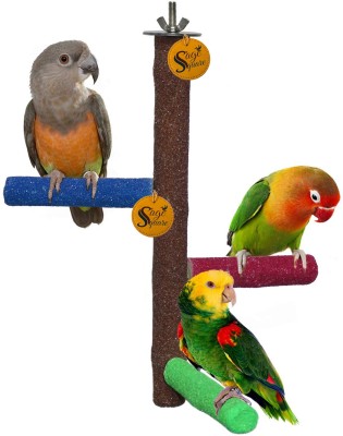 Sage Square Natural Wooden 3 Stage Sand Perch Playful Climbing Cage Accessory Hanging Perch Bird Stand/Toy Wooden Perch, Training Aid, Stick For Bird