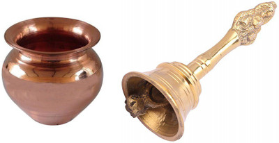 Utkarsh Combo Of Pooja Puja Bell Ghanti With Copper ( 2 No ) Kalash Lota Brass(Multicolor)