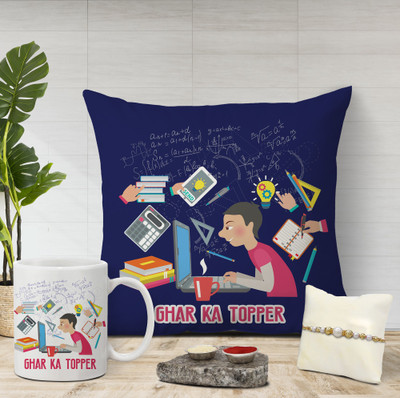 Flipkart SmartBuy Designer Cushion, Chawal Roli Pack, Rakhi, Mug Set(Rakhi, Mug, Cushion, Roli, Chawal)