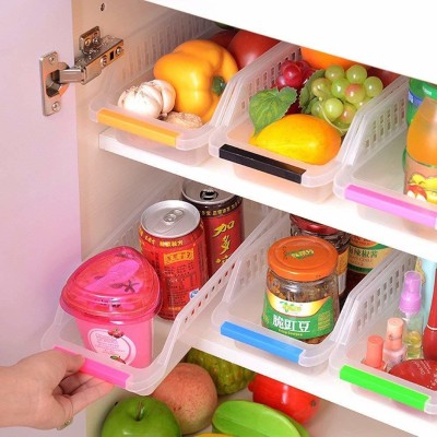 NEWON Plastic 4 Pcs Plastic Fridge Space Saver Organizer Storage Rack Tray Box Refrigerator Storage Organisers for Fruits, Vegetables, Cold Drink - 100 ml Plastic Container Storage Basket(Pack of 4)