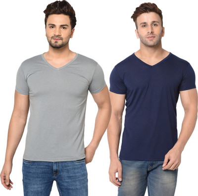 Jangoboy Solid Men V Neck Multicolor T-Shirt