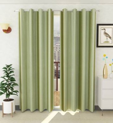 Styletex 151 cm (5 ft) Polyester Semi Transparent Window Curtain (Pack Of 2)(Plain, Green)