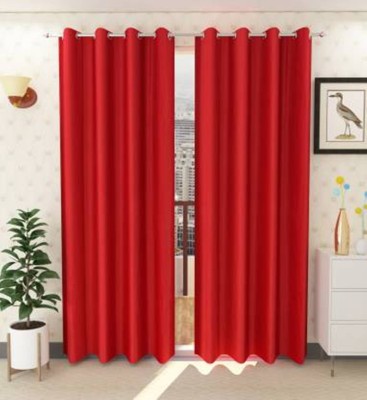 N2C Home 270 cm (9 ft) Polyester Semi Transparent Long Door Curtain (Pack Of 2)(Plain, Red)