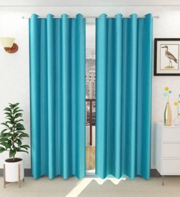 BELLA TRUE 151 cm (5 ft) Polyester Semi Transparent Window Curtain (Pack Of 2)(Plain, Aqua)