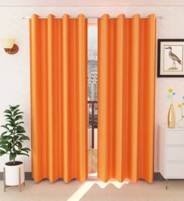 N2C Home 213 cm (7 ft) Polyester Semi Transparent Door Curtain (Pack Of 2)(Plain, Orange)