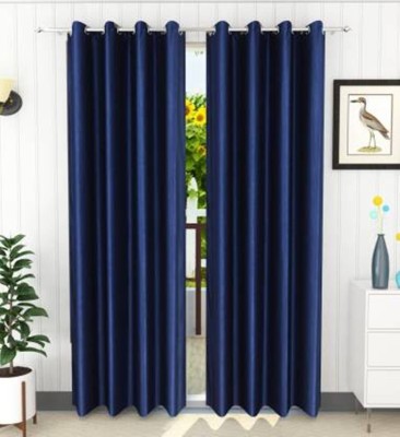 N2C Home 213 cm (7 ft) Polyester Semi Transparent Door Curtain (Pack Of 2)(Plain, Blue)