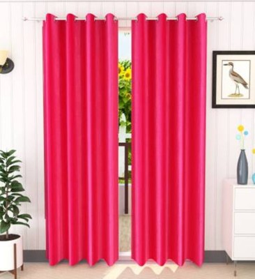 N2C Home 270 cm (9 ft) Polyester Semi Transparent Long Door Curtain (Pack Of 2)(Plain, Darkpink)