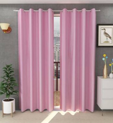 HHH FAB 270 cm (9 ft) Polyester Semi Transparent Long Door Curtain (Pack Of 2)(Plain, Babypink)