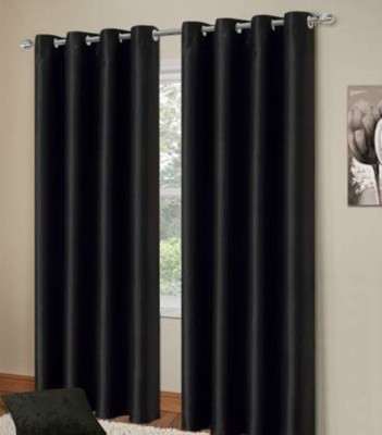 BELLA TRUE 151 cm (5 ft) Polyester Semi Transparent Window Curtain (Pack Of 2)(Plain, Black)