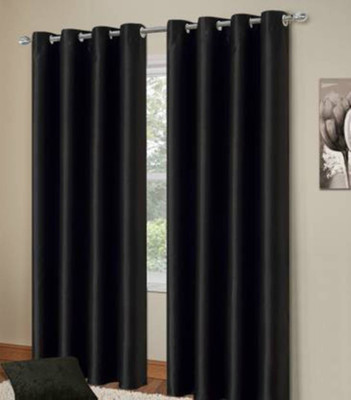 BELLA TRUE 151 cm (5 ft) Window Polyester Semi Transparent Curtain (Pack Of 2)(Black, Plain)