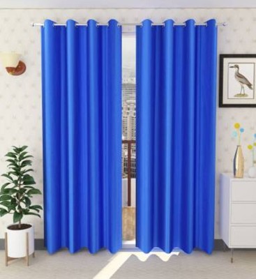 N2C Home 270 cm (9 ft) Polyester Semi Transparent Long Door Curtain (Pack Of 2)(Plain, RoyalBlue)