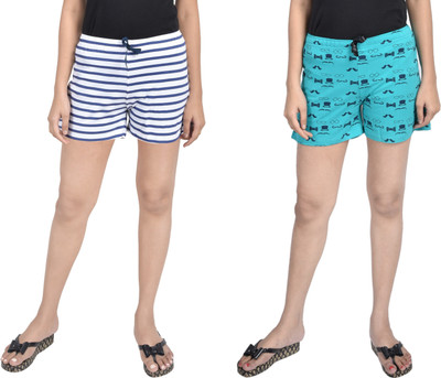 A9 Printed Women White, Green Beach Shorts, Night Shorts, Regular Shorts, Running Shorts, Cycling Shorts