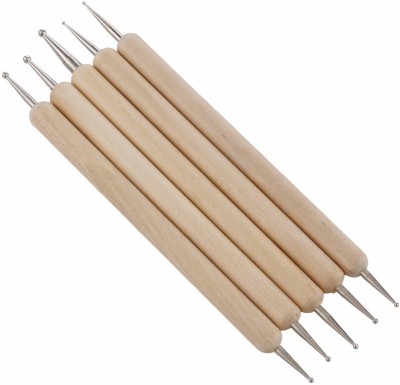 INDIKONB 5 Pcs Double Ended Stainless Steel Ball Stylus Wooden Tool Set for Clay, Pottery, Ceramic (3 Tool)