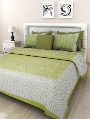 AAYU TRADER 104 TC Cotton Queen Printed Flat Bedsheet(Pack of 3, Green)