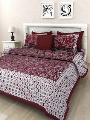 Maloni Creations Cotton King Flat 144 TC Printed Bedsheet(Pack of 1, Maroon)