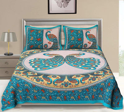 DEEPAK TEXTILES 104 TC Cotton Queen Printed Flat Bedsheet(Pack of 1, Multicolor)