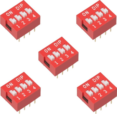 e4u 4 Way DIP Switch Red Color PCB Mount DIP-8 Package - 5 No's Electronic Components Electronic Hobby Kit