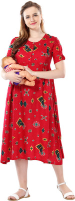 AV2 Women Printed Flared Kurta(Red)